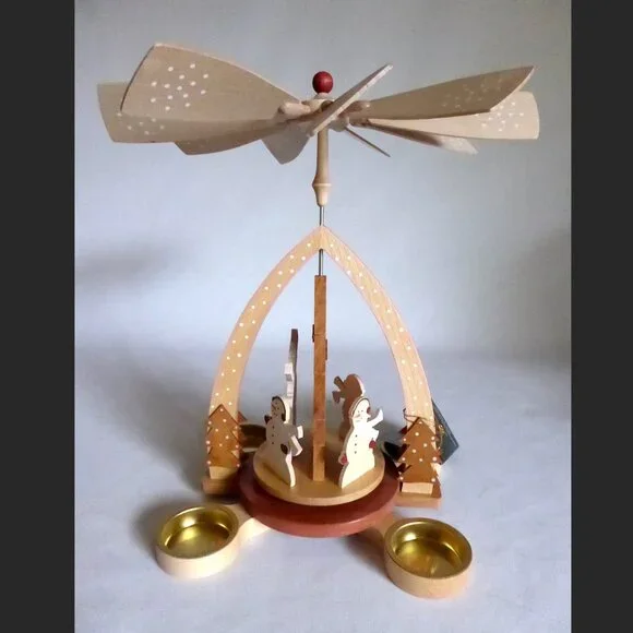 NEW 11” ERZGEBIRGISCHE VOLKSKUNST RICHARD GLASSER WOOD CHRISTMAS PYRAMID SNOWMAN - Picture 3 of 14